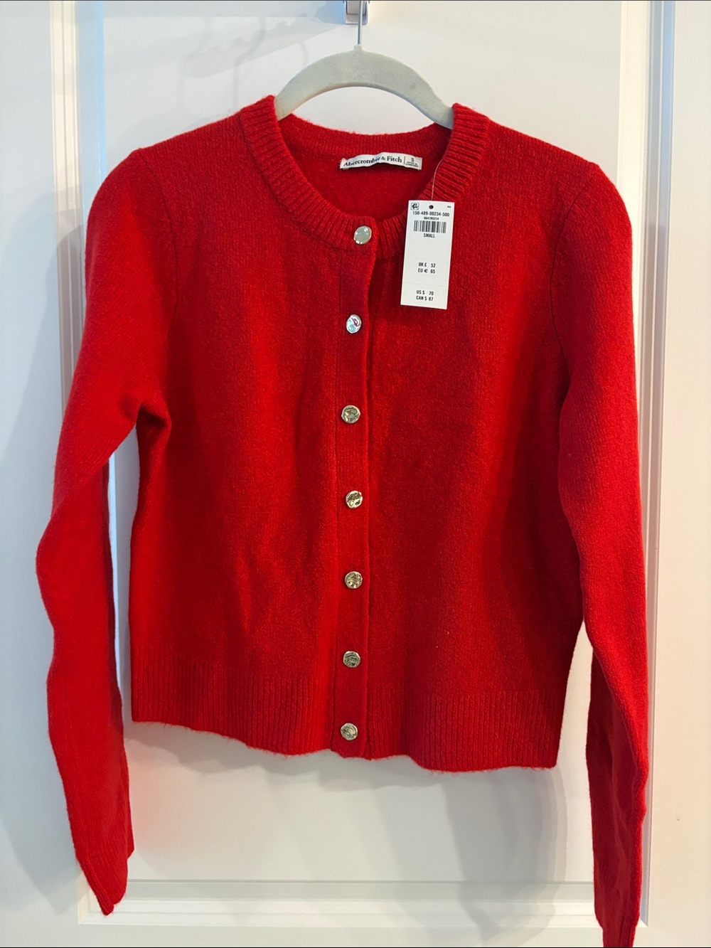 Abercrombie & Fitch Red Button-Front Crew Cardigan